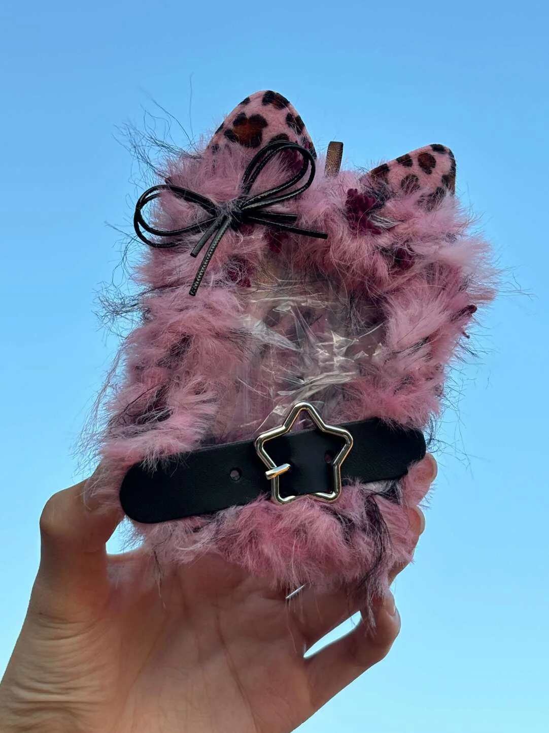 Pink Leopard Aesthetic Top Loader Fluffy Card Protector for Kpop Photocards Trading Cards Holder with Keychain PVC Protective