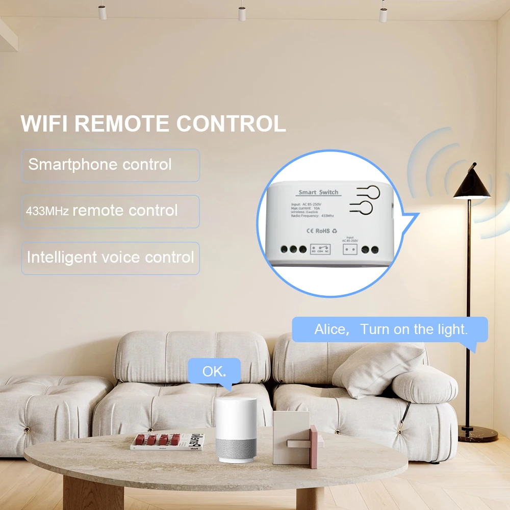 WiFi and RF 433MHz Remote Control Smart Switch 10A DC/AC 12V 24V 220V Ewelink APP Relay module For Garage Door Smart light home