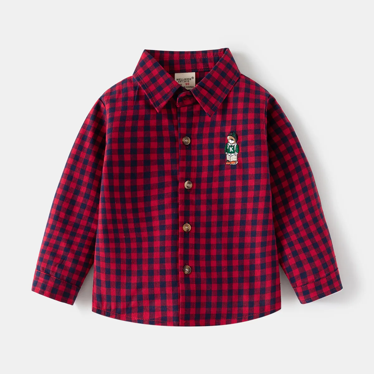 Cute Bear Plaid Shirts for Boys Cotton Toddler Kids Tops Long Sleeve Children's Clothes