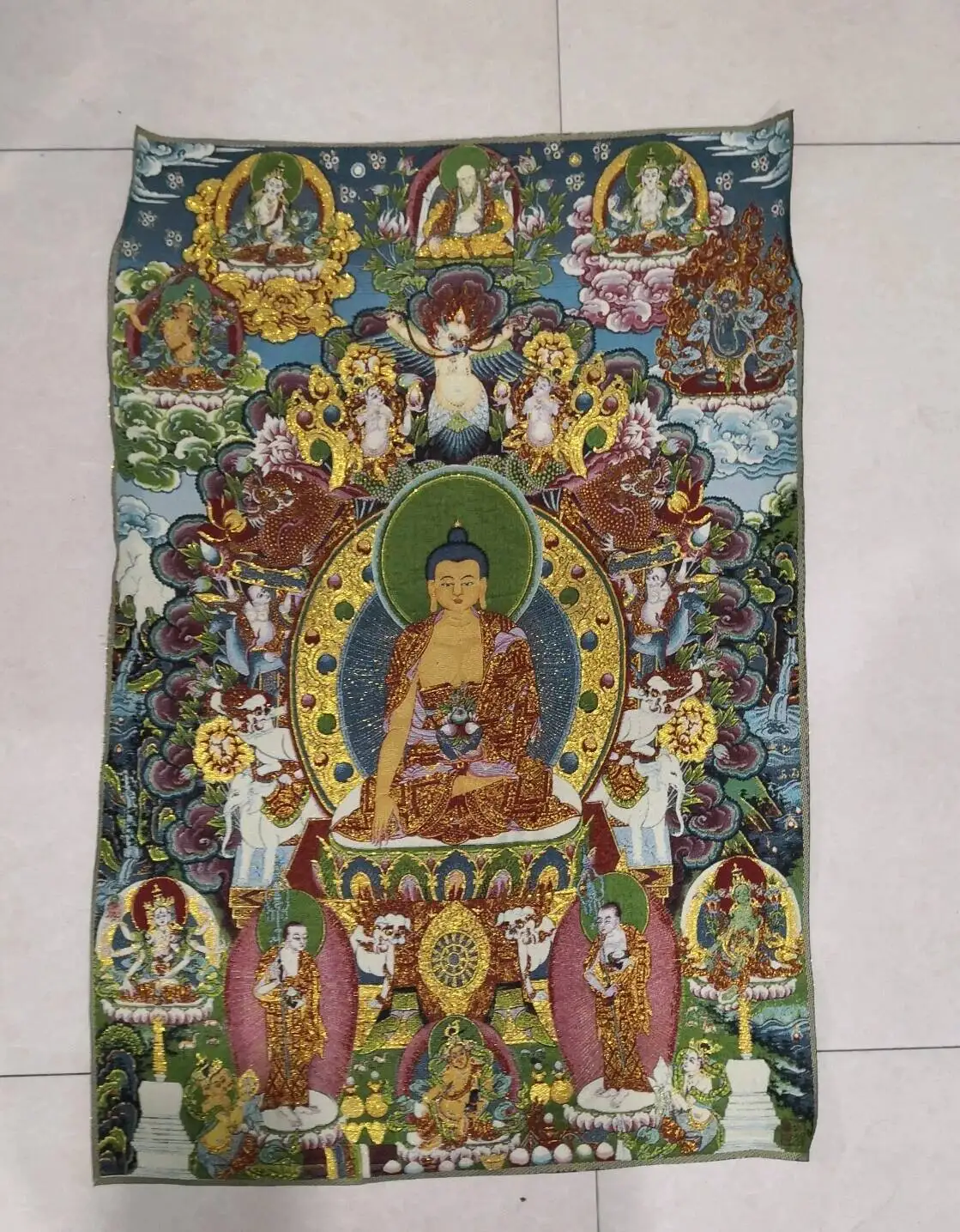 36Inch Tibetan Silk Buddhist Green Tara Buddha Thangka Wall Painting 12