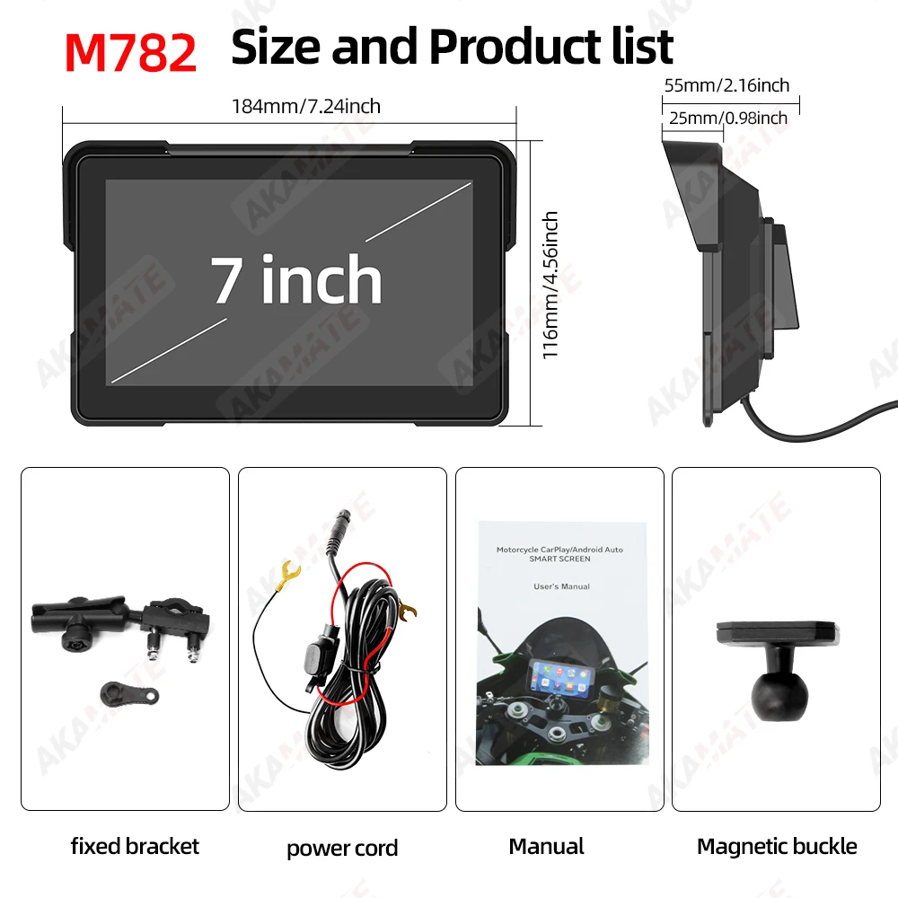 Motorrad Drahtloses CarPlay Android Auto GPS-Navigationsdisplay Tragbar 3,4" 5" 6" 7" Wasserdichter IPS-Bildschirm Bluetooth – Detail 15