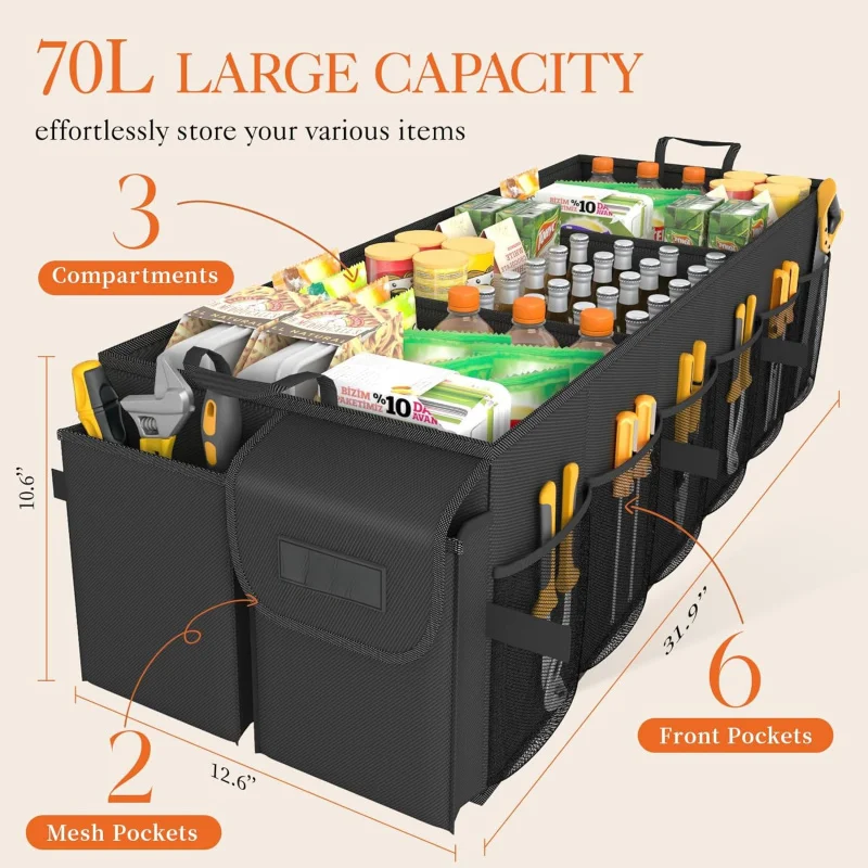 

Складной органайзер для багажника автомобиля, 3-х отделений, прочный складной ящик для хранения для внедорожника, седана, инструменты, аксессуары, черный