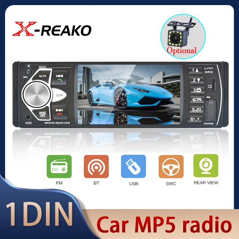 

X-REAKO Autoradio 4.1 '' Car Radio 1Din Audio Stereo FM BT Steering Wheel Remote Control Intelligent Dynamic Reverse Camera MP5