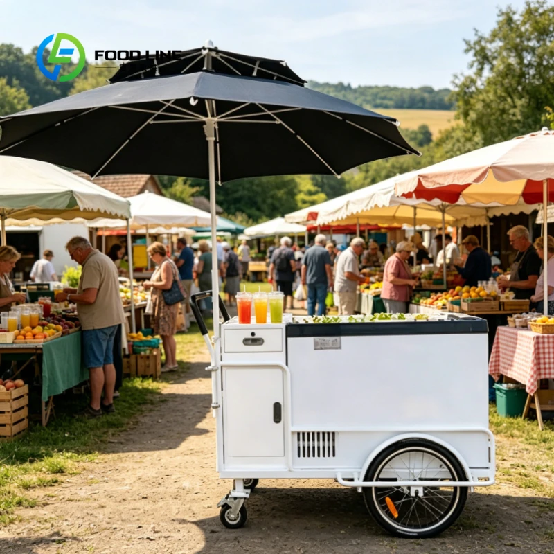 Customized White Powered Ice Cream Cart, Mobile Popsicle Cooler Push Cart for Catering Equipment