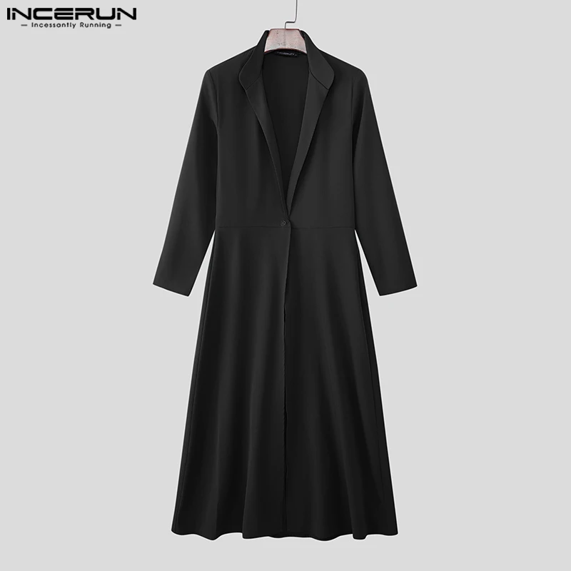 INCERUN Men Blazer Solid Color Stand Collar Long Sleeve Ruffle Long Style Blazer Men Streetwear Autumn 2025 Fashion Male Suits