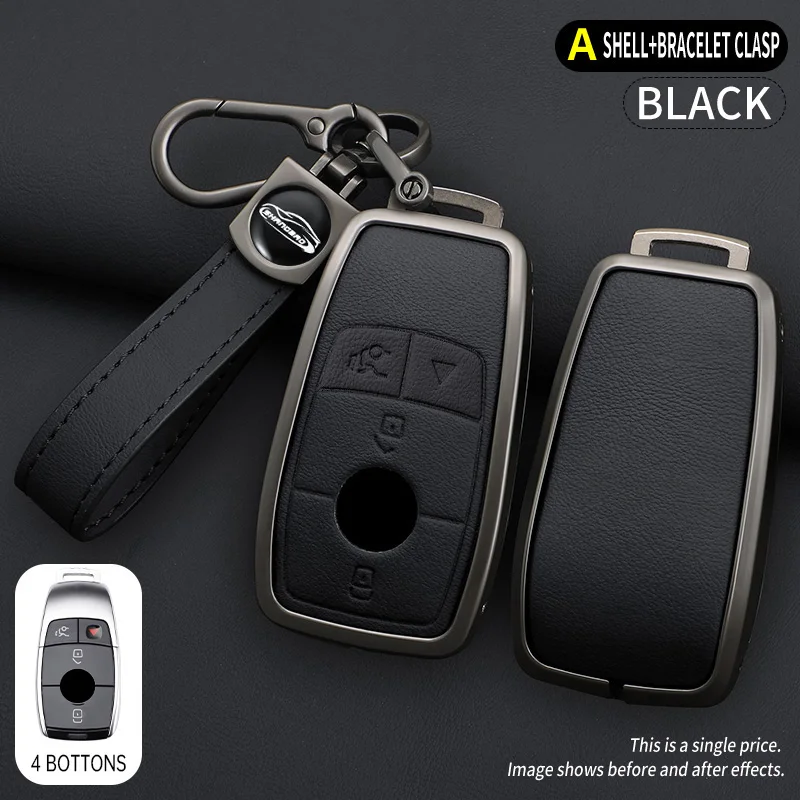 Car Zinc Alloy Leather Key Cases Holder Cover For Mercedes Benz E Class E200L/E300L/C260L/C180 GLC A200 Interior Accessories