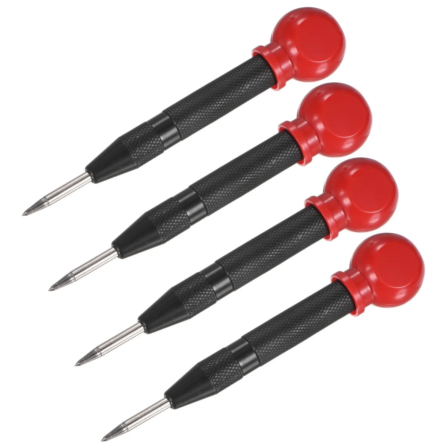4PCS Automatic Center Punch HSS Spring Loaded Nail Punch with Palm Cushion Cap for Steel Plate Wooden Board Glass Window Tool