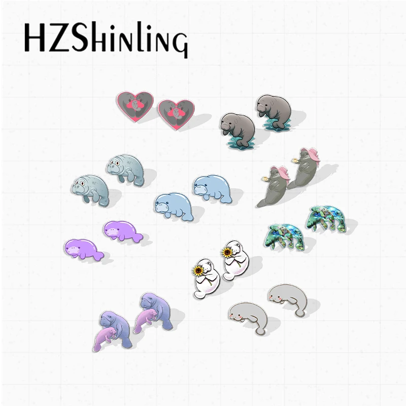 2023 New Arrival Fashion Cute Manatee Sea Animals Stud Earrings Handcraft Epoxy Earrings Acrylic Earrings