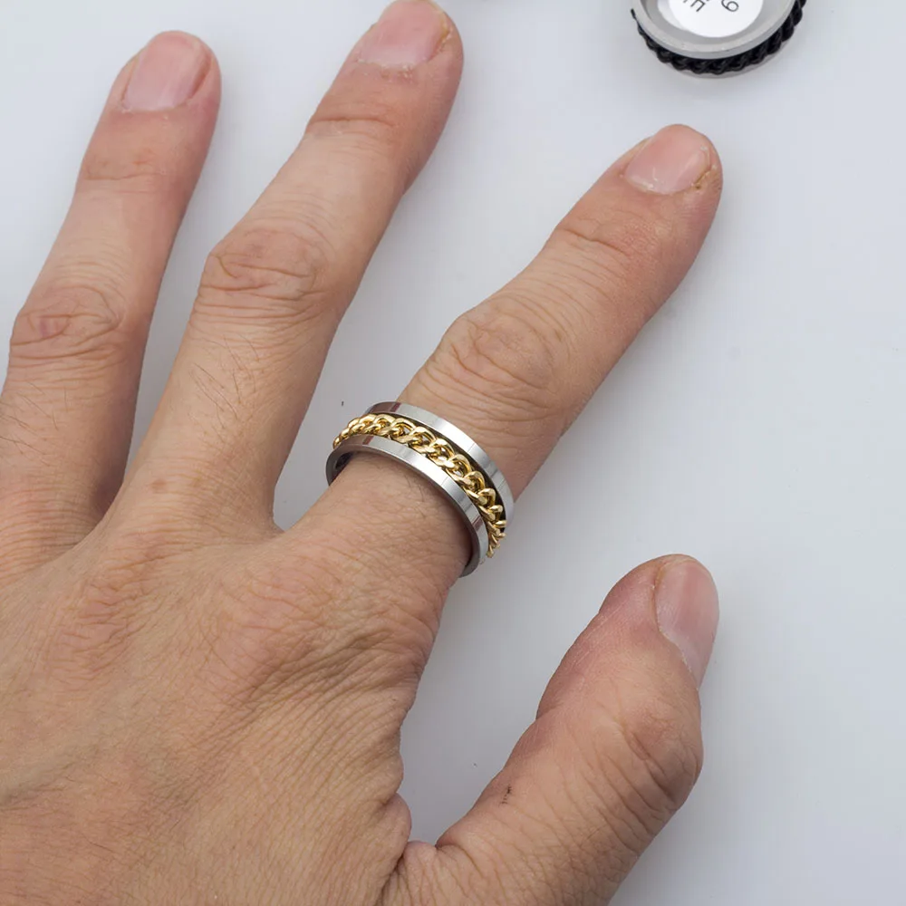 Wholesale Bulk 20pcs/Lots Rotatable Chain Spinner Stainless Steel Rings Decompression Jewelry For Men Women Mix Style