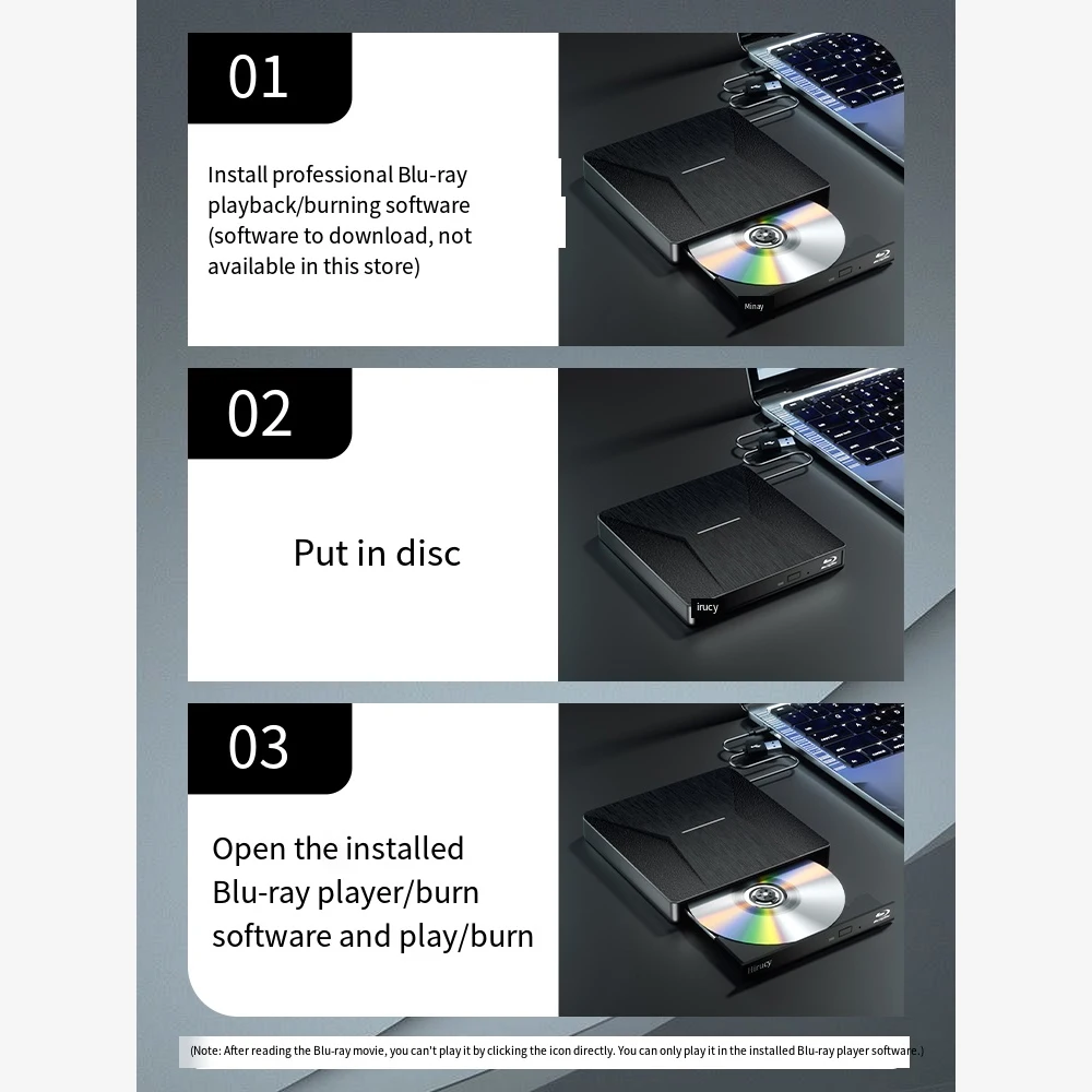 Внешний Blu-Ray привод, USB 3,0 и Type-C, Blu-Ray горелка, тонкий 3D оптический Blu-Ray DVD CD Привод, совместимый с Windows XP/7/8/10