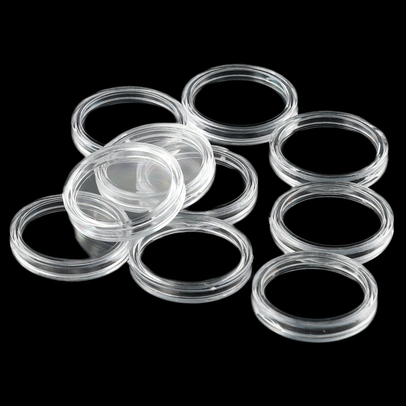 100pcs Round 21mm Clear Plastic Coin Holders with Flat Double Shell for Coin Collection and Visual Accessibility