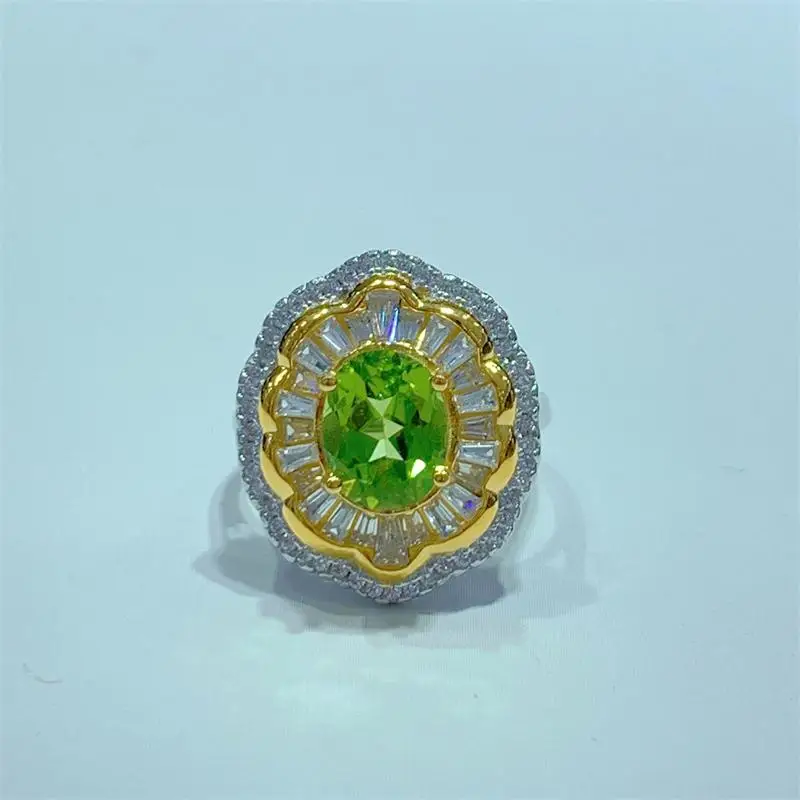 Zecaa jóias finas mulher anel de peridoto com pedra preciosa de peridoto natural 7*9mm prata vintage anel de peridoto para menina senhora namoro presente