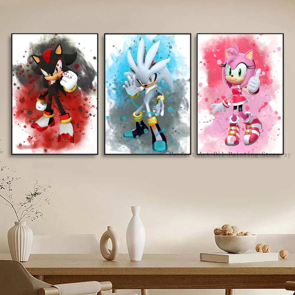 Watercolor S-Sonic Cartoon Characters Anime Poster Stickers Living Room Bedroom Entrance Cafe Wall Art Decoration