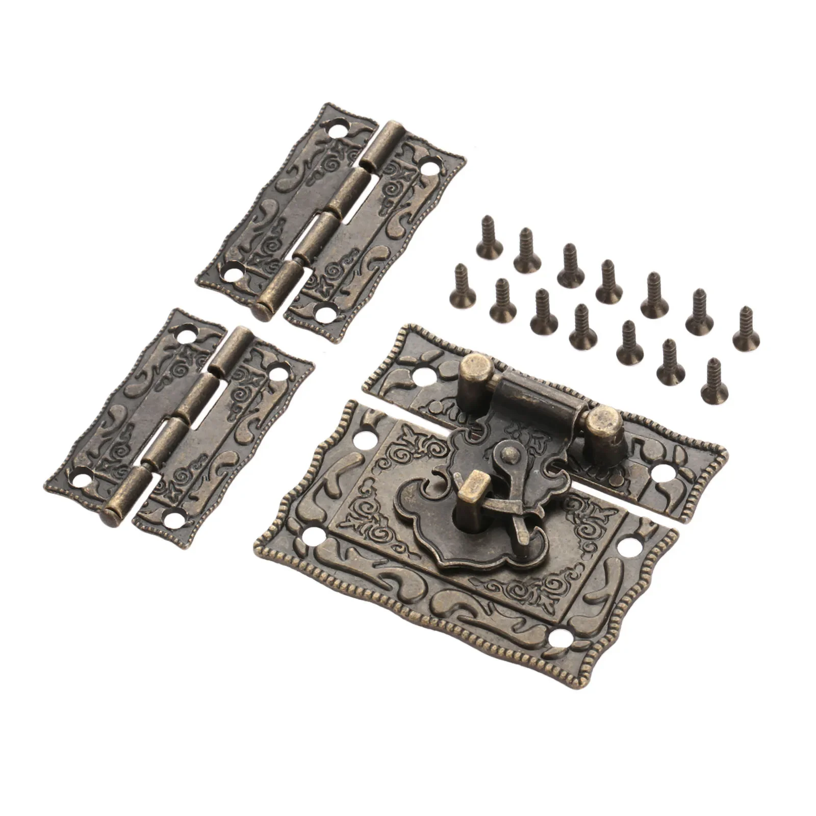 3pcs/kit Box Latch Hasp Clasp + Hinges w/screw Suitcase Cabinet Antique Bronze Jewelry Wooden Case Vintage Hardware Old Fashion