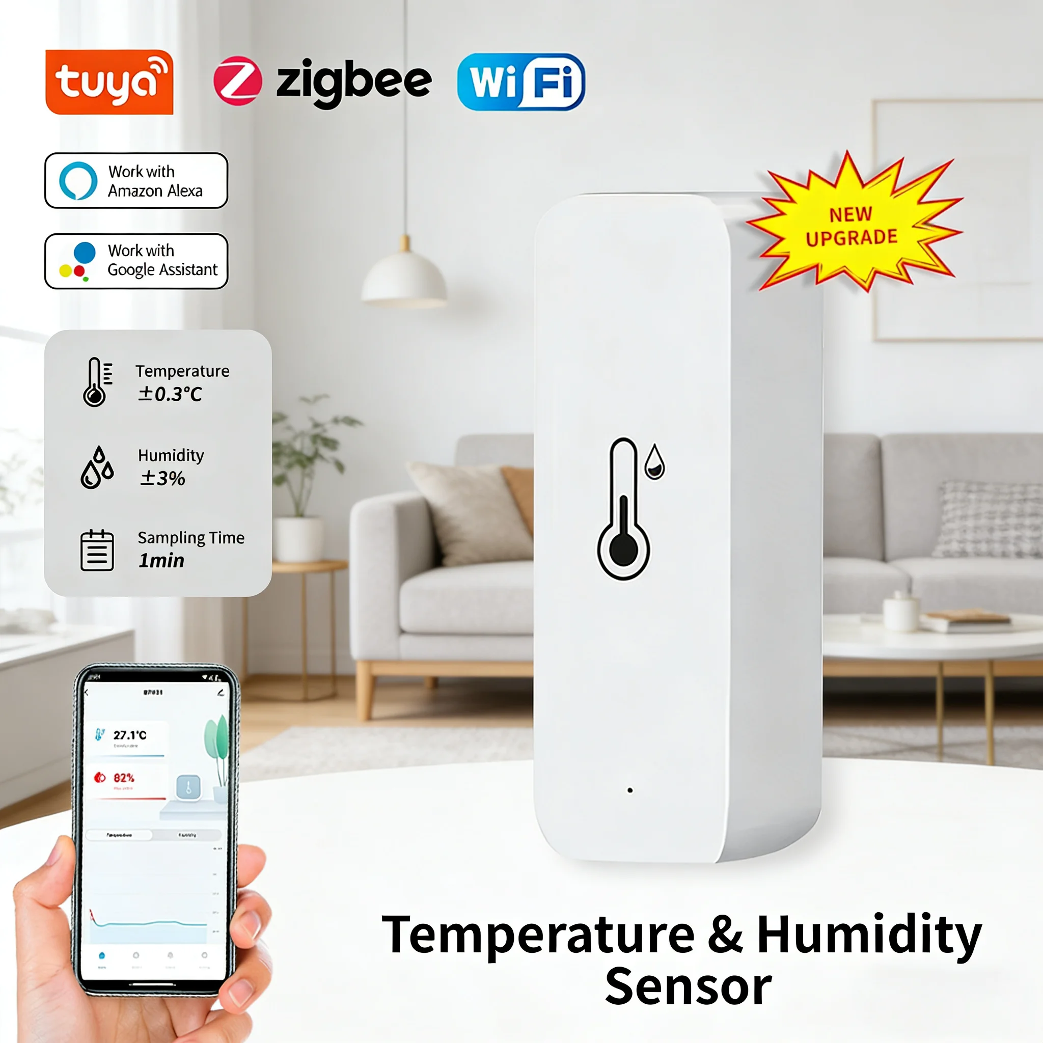 Tuya Wifi Zigbee Temperature Humidity Sensor Smart Home Indoor Hygrometer Thermometer Real-time APP Monitoring Works With Google