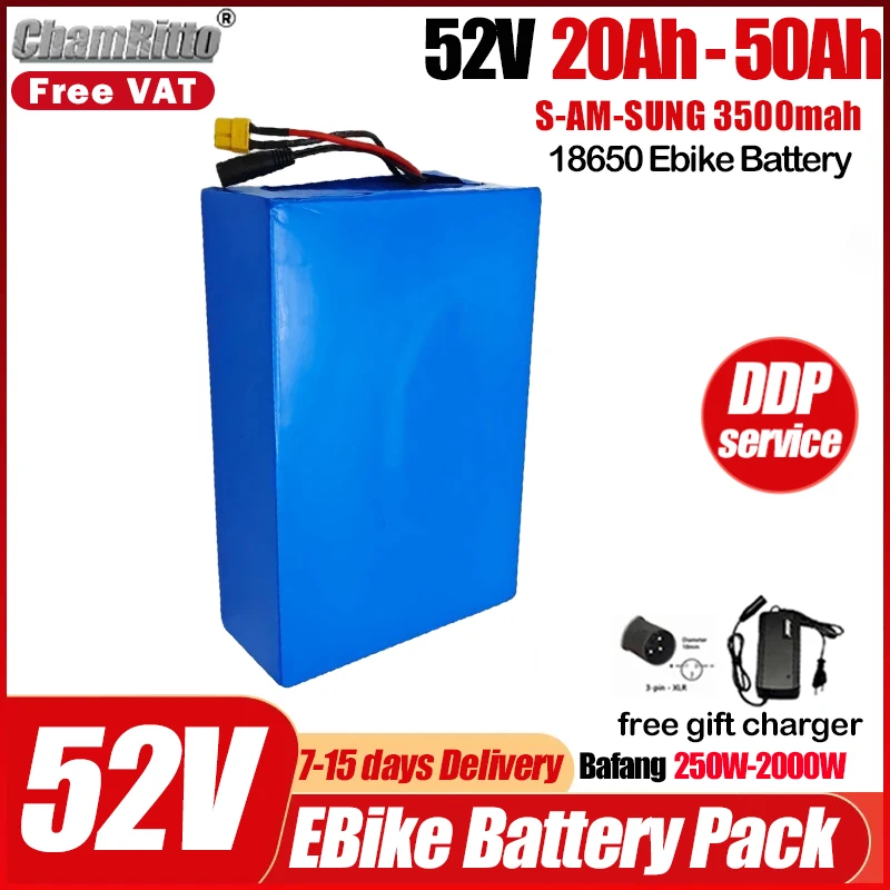 

Аккумулятор Li-ion для электровелосипеда 52В 2000Вт, 30Ач, 40Ач; Аккумулятор для электровелосипеда 1000Вт, 750Вт; Аккумулятор для электросамоката 20Ач, 50Ач; Литиевая батарея.