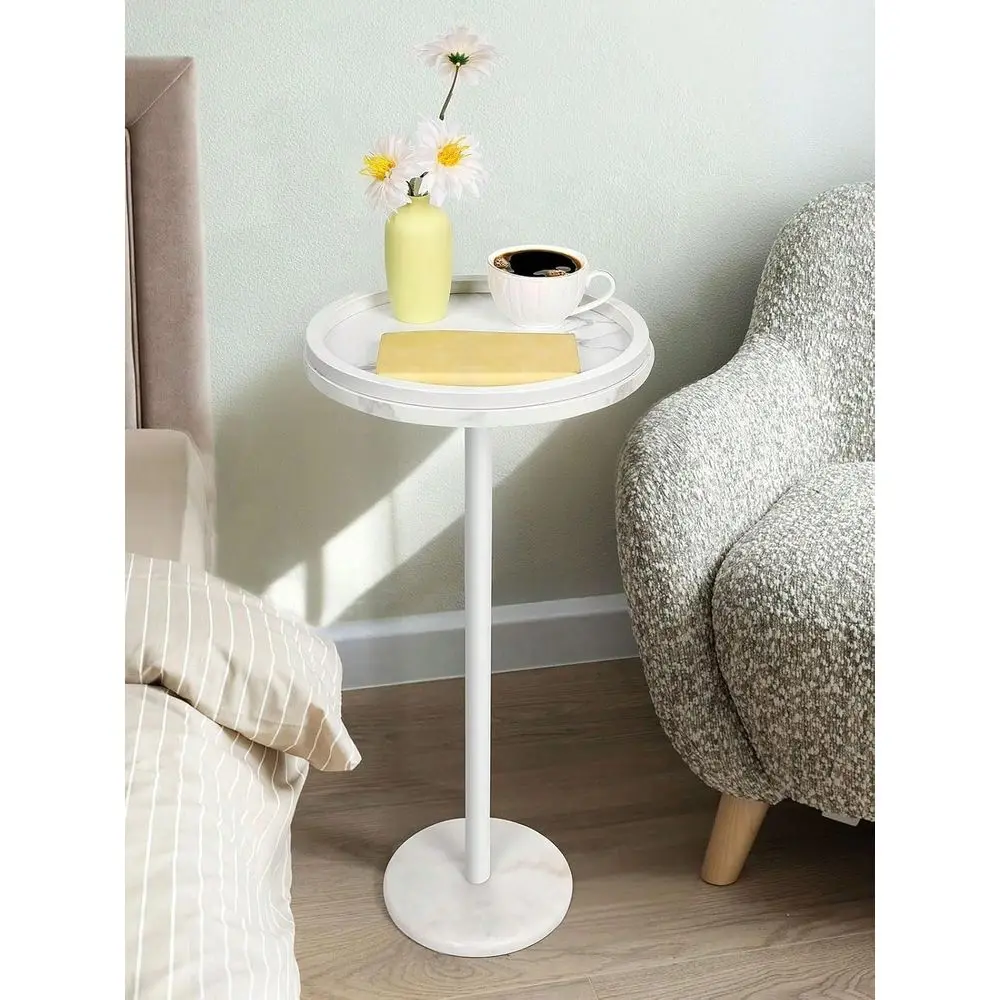 

Drink Table,Small Round Side Table With White Marble Base,Modern Martini Pedestal Side Table For Small Spaces,Living Room,Bedro