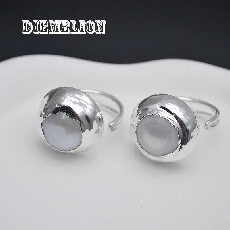 Round Natural Freshwater Pearl Rings for Women Silver Color Personality Fashion Noble Custom Female Ring Fine Jewelry