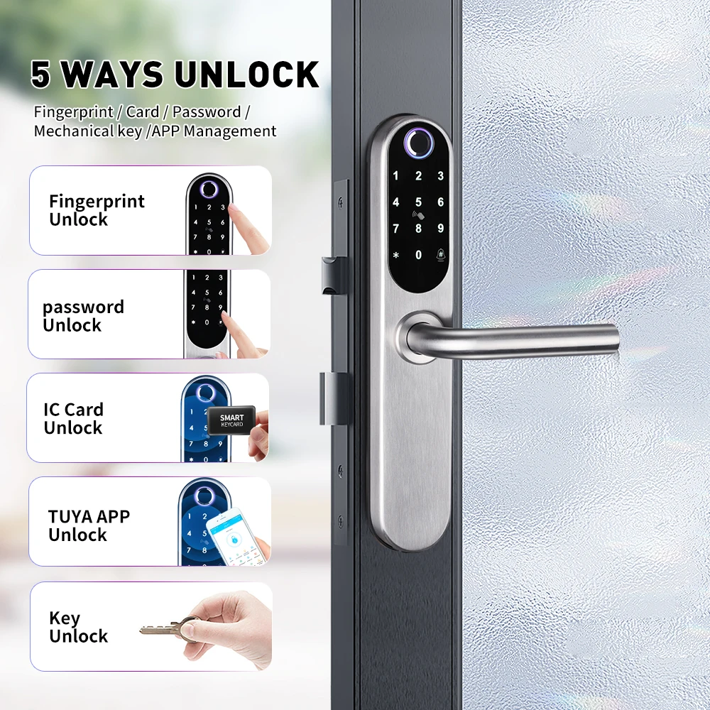 304 Stainless Steel Digital Smart Lock Aluminum Sliding Door Keyless Home Security TUYA TTlock Waterprooof Door Lock