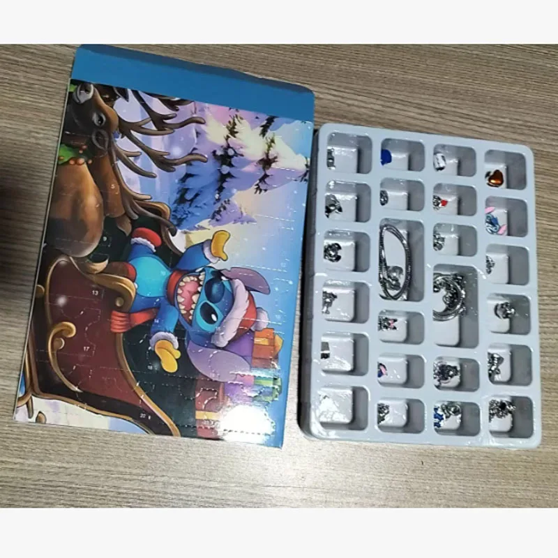 Christmas Advent Calendar Blind Box Mickey Stitch Bracelets 24 Days Xmas Countdown Calendar Diy Jewelry Christmas Gifts