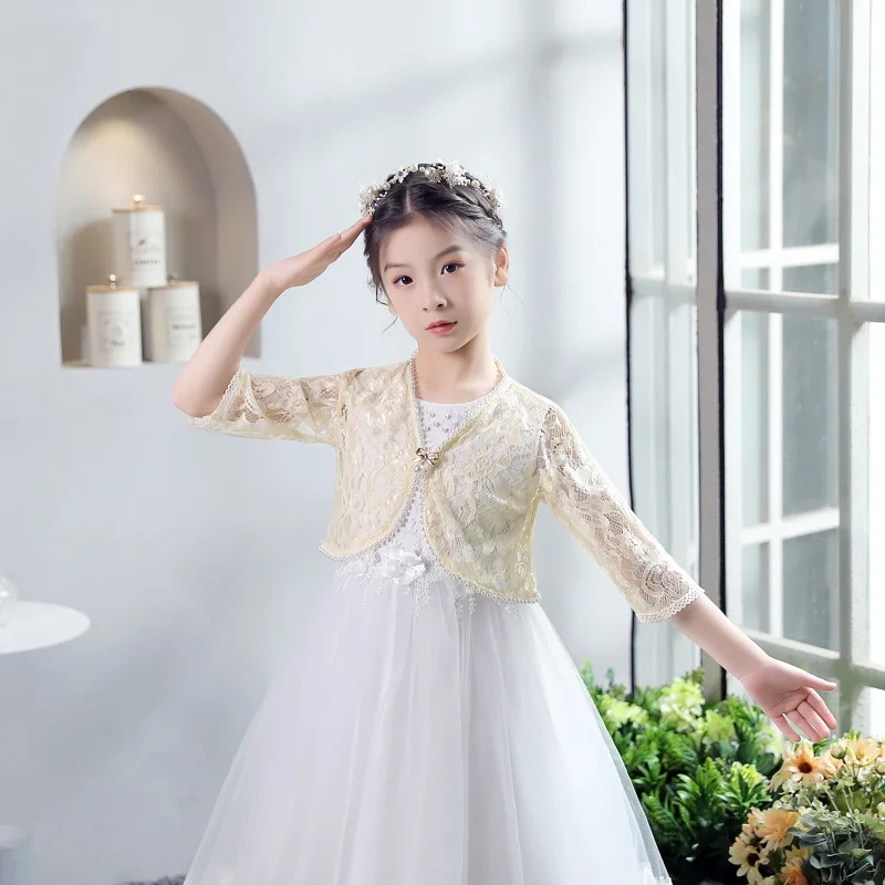 Solid Children Thin Girls Kids Long Sleeves Bolero Jacket Shrug Bridal Cape Wedding Cloaks Shawl Shrug Outerwear Girl Clothes