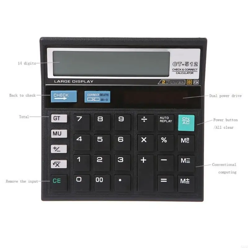 A52B LCD Display Screen Desktop Calculator with Battery + Solar Power for Home Office
