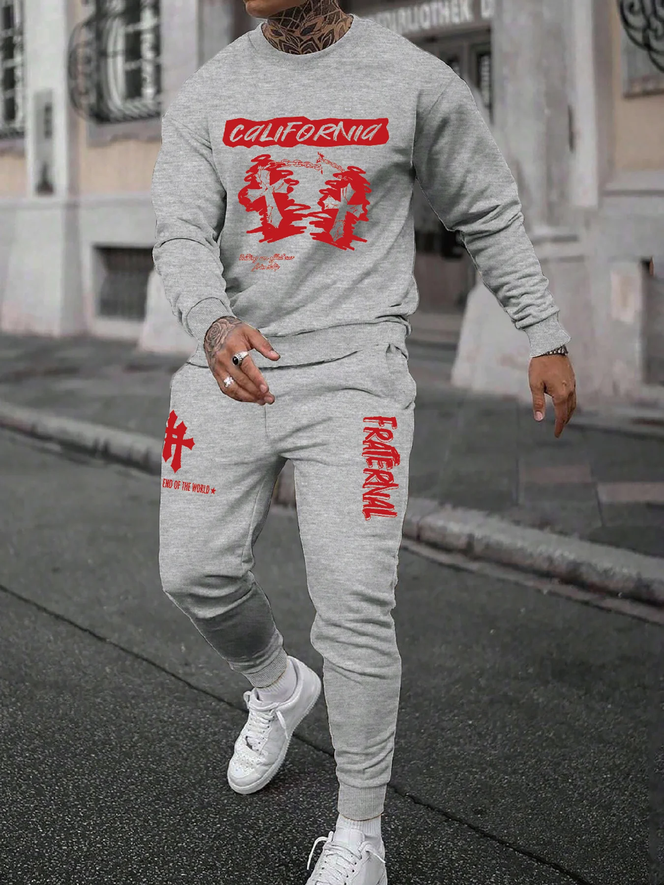 

Round neck sweatshirt suit black California map with text print Leisure travel