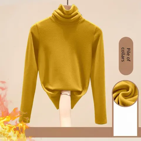Women's Thermal Underwear Winter Thick Base Shirt Autumn Thermal Storage Top Pile Collar Basic Long Sleeved T-shirt Pullover