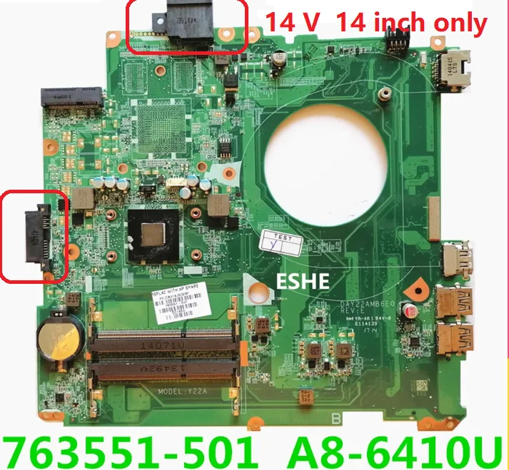 Placa base para portátil HP 14-V Series con CPU A8-6410: Evaluación técnica y recomendación real para reemplazo de 763551