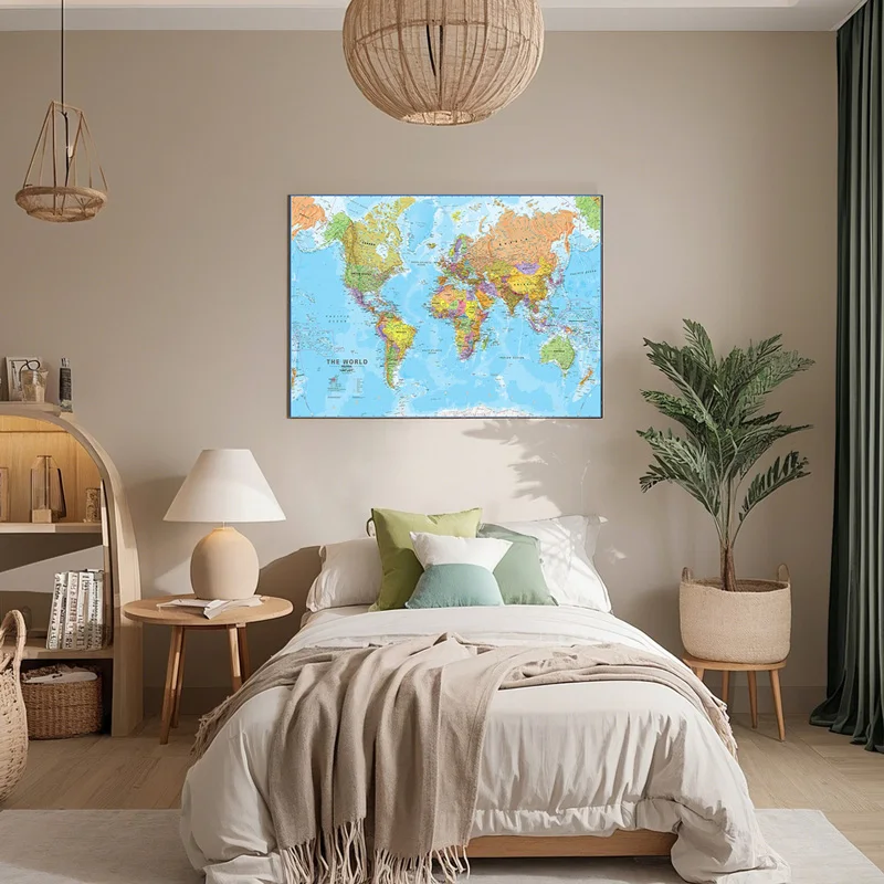 

Canvas World Map Vintage Detailed Poster Painting Wall Art Decor Travel Gifts Educational Classroom Map School Office Supplies