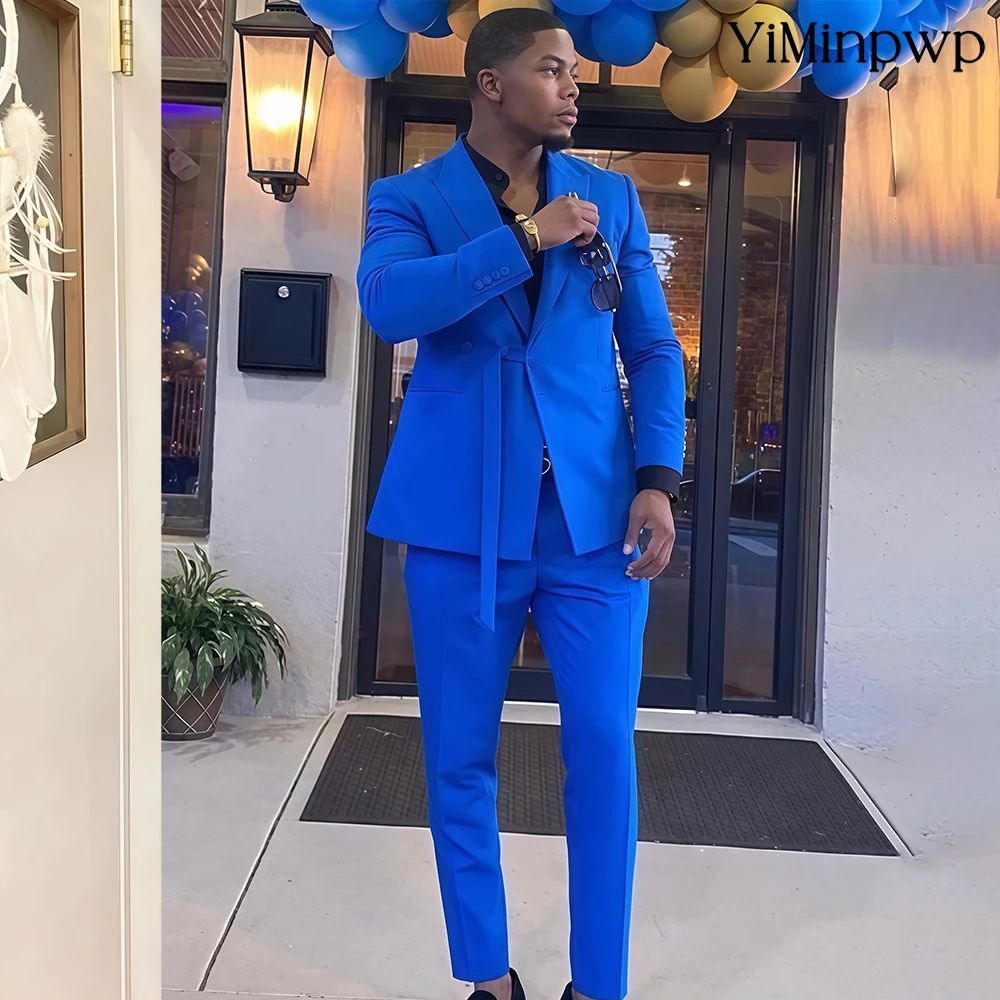 

YiMinpwp Royal Blue Men's Suit 2 Pieces Slim Fit Satin Wedding Blazer Groomsmen Suit Set Tailored Bridal Party Suit XS-5XL