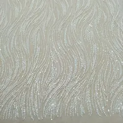 Ivory Beads Lace Fabric with Sequins, Wedding Dress, Bridal Dress, Newest, High Quality, Sale by Yard, 2024