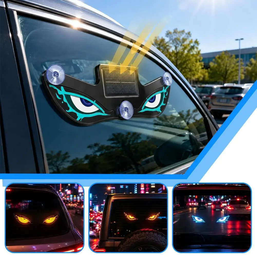 Dynamic Devil Eyes Light Solar Powered Car Windshield Dynamic Breathing LED Signs Light for Car Truck Window Decor Car Accessory