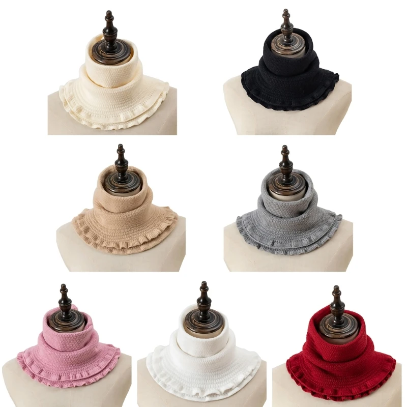 Women Elegant Flower Detachable Scarf Wrap Knit Ruffled Trim Turtleneck Faux Collar Stretchy Neck Guard Warmer Headband Dropship