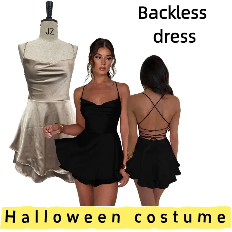 

Women's Sleeveless Halter Neck Backless Short Dress for Daily Wear Casual Outings Weekend Gatherings Summer Vacations
