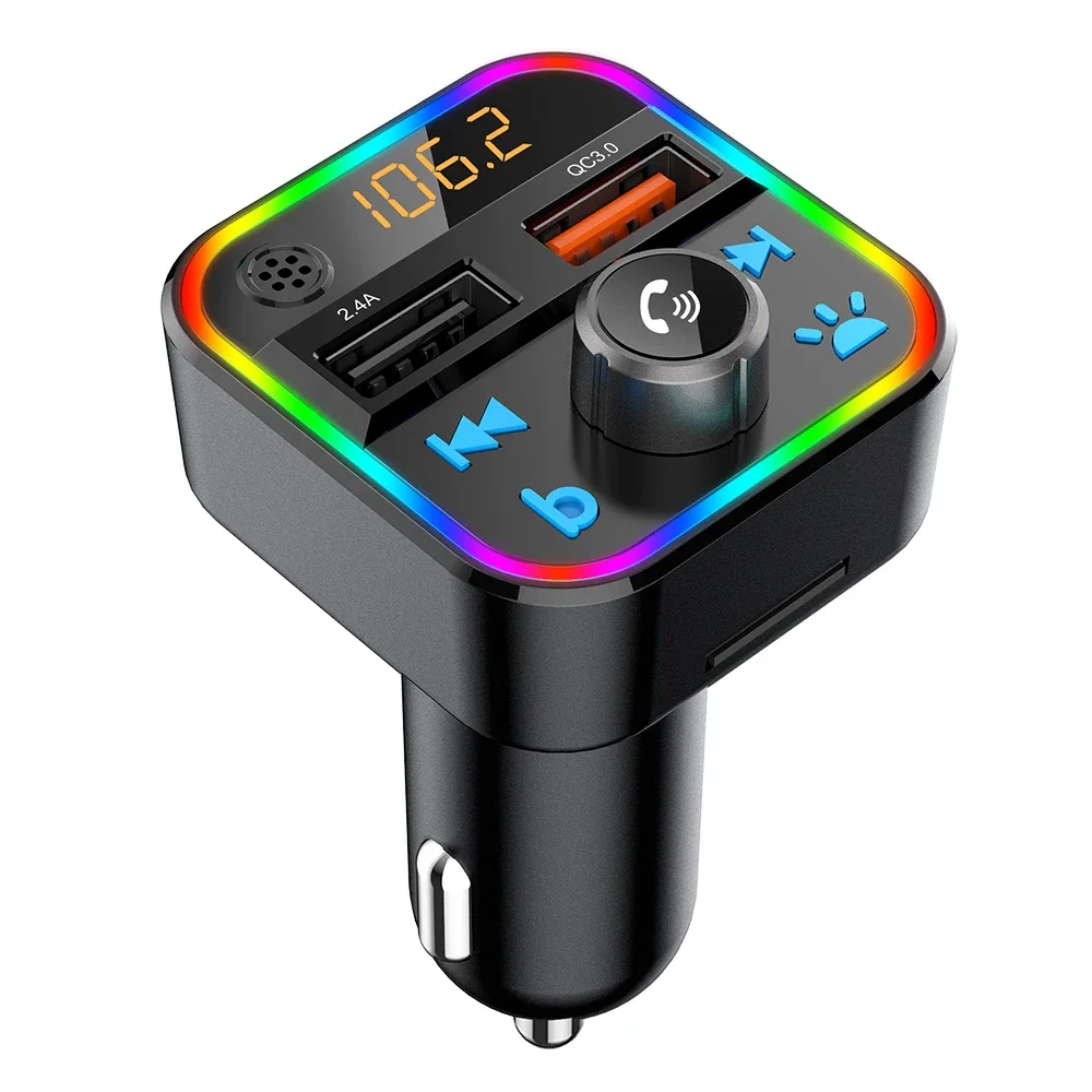 Dual USB Fast Charger Car Accessories Bluetooth-compatible FM Transmitter Car Player Kit Handsfree LED Backlit USB Charger