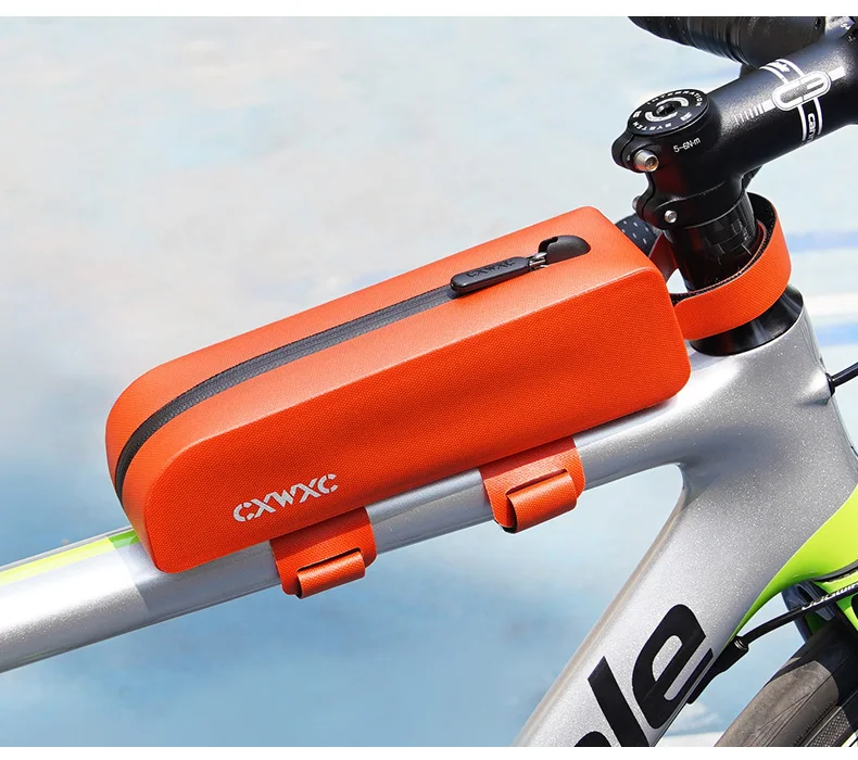 CXWXC Fahrrad-Tasche mit magnetischem Deckel, Oberrohrtasche mit Schrauben montiert und Riemen, Zwei-Wege-Installation, MTB, Rennrad, wasserdichte Frontrahmentasche – Detail 26