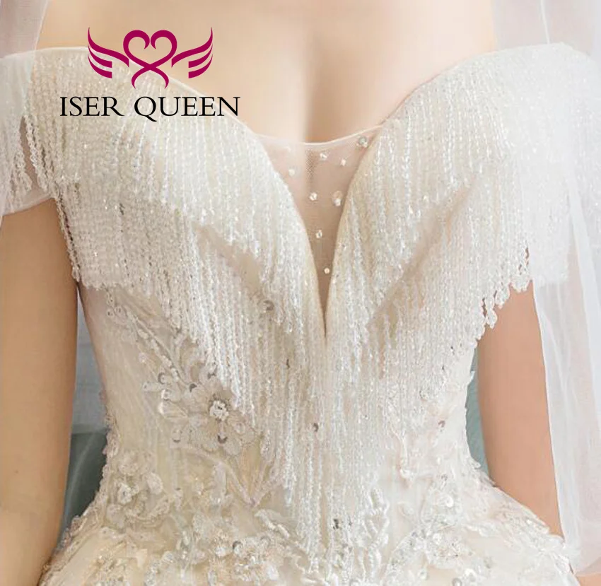 ที่กําหนดเองคริสตัลลูกปัดยุโรปชุดแต่งงานที่สวยหรู 2025 ปิดไหล่รถไฟศาลคุณภาพชุดแต่งงาน WX0252