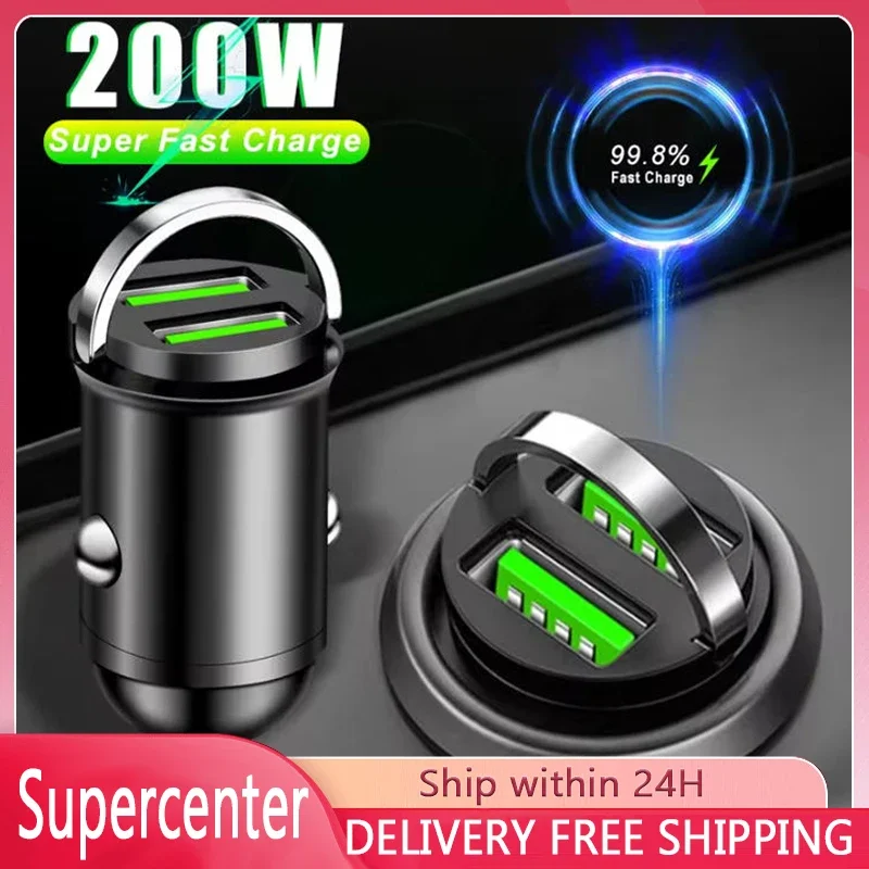 100 W/200 W Mini-Autoladegerät, Feuerzeug, schnelles Aufladen für iPhone QC3.0 Mini PD USB Typ C Autotelefon-Ladegerät für Xiaomi Samsung Huawei
