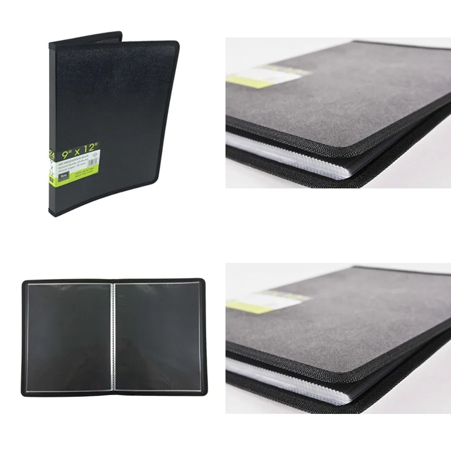 Книга для художественных презентаций, 9x12 дюймов, 24 страницы/48 видов, черная обложка для творческих профессионалов и художников, чтобы показать работу на шпильке