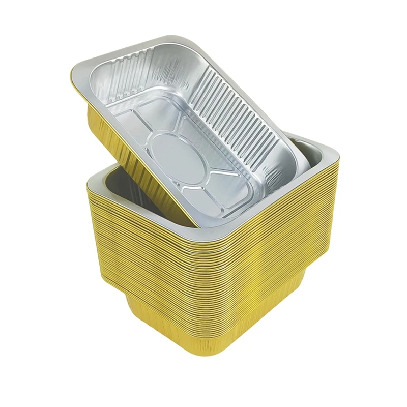 

Disposable Gold Roasting Pan 10pcs Pack 1400ml Heavy Duty Rectangular Baking Tray with Lid Oven Safe Cookware for Meal Prep