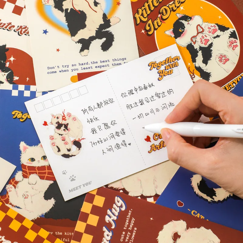 30 ورقة من سلسلة فنان القطط، بطاقات بريدية لطيفة كيتي آند بير، بطاقات رسائل تهنئة ذاتية الصنع، مستلزمات مكتبية للطلاب