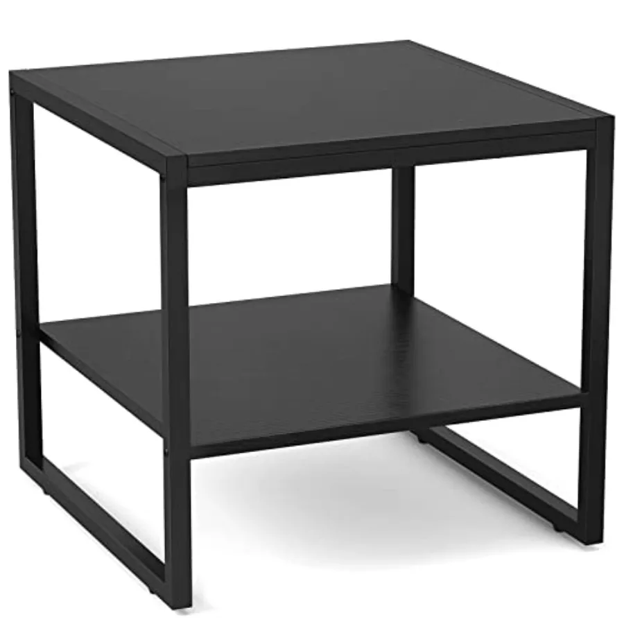 

End Table 20 Inch Square End Table Mini Fridge Stand with 2-Tier Storage Shelves Industrial Wood Side Table Small Table Stand f
