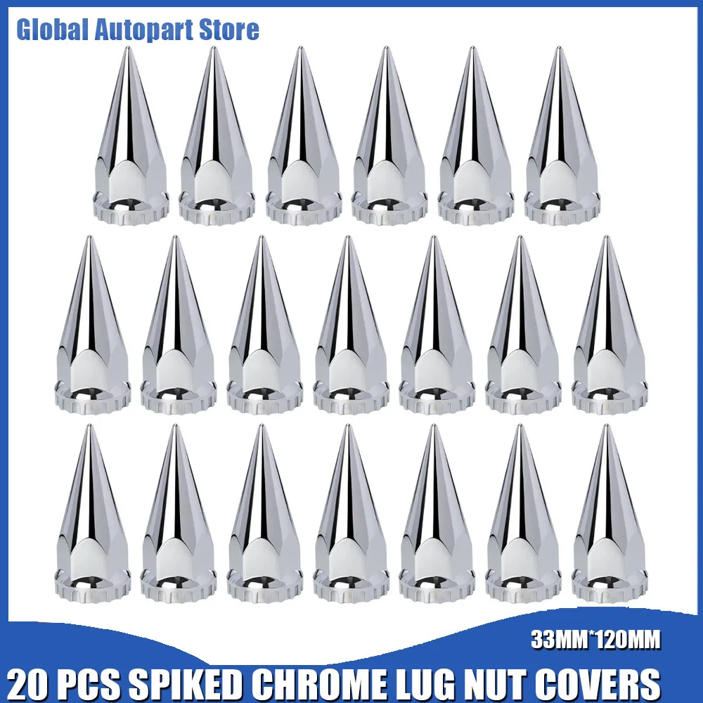 

20 pcs Spiked Chrome Lug Nut Covers Truck Plastic Thread-on Chrome Spiked Semi For Lug Nut 33mm High impact ABS Material Covers
