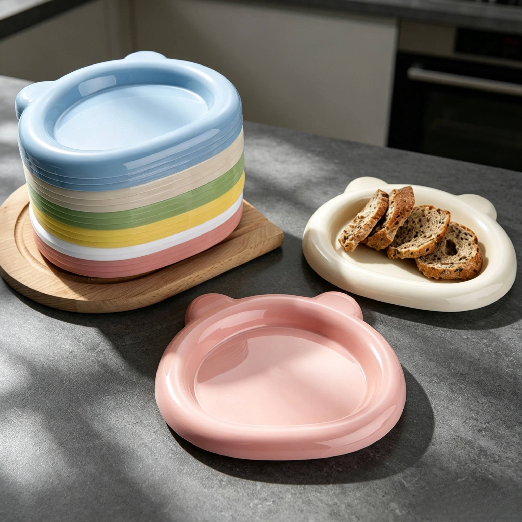 Cute Bear Shaped Pet Plate Plastic Snack Dish Cat Wet Food Freeze Dried Tray Small Dog Puppy Food Serving Plate