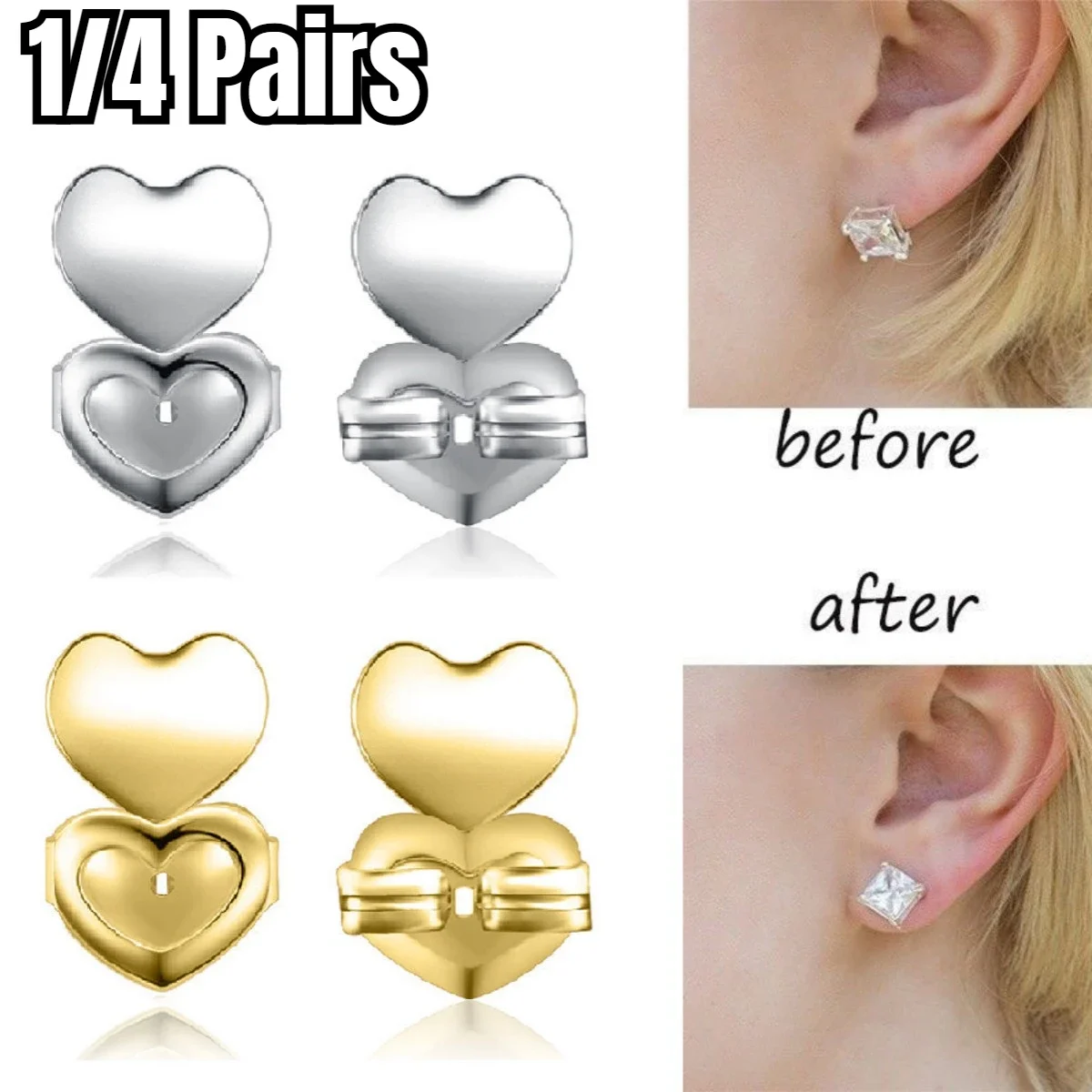 

1/4 Pairs Double Love Heart Stud Back Earring Lifters Adjustable Earring Lifts Ear Lobe Ster for Ornaments and Accesso Ries New