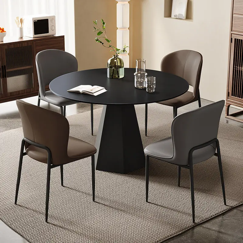 

Small Round Table Rock Slab Negotiation Table and Chair Combination, High-end Business Office Round Reception Negotiation Table