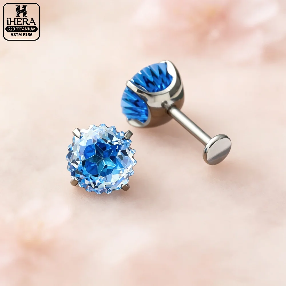 ASTM F136 Titan Runder CZ Flacher Labret-Stud Funkelnder Kristall-Ohrring Helix Conch Tragus Lippen Augenbrauen Nasen Piercing Schmuck