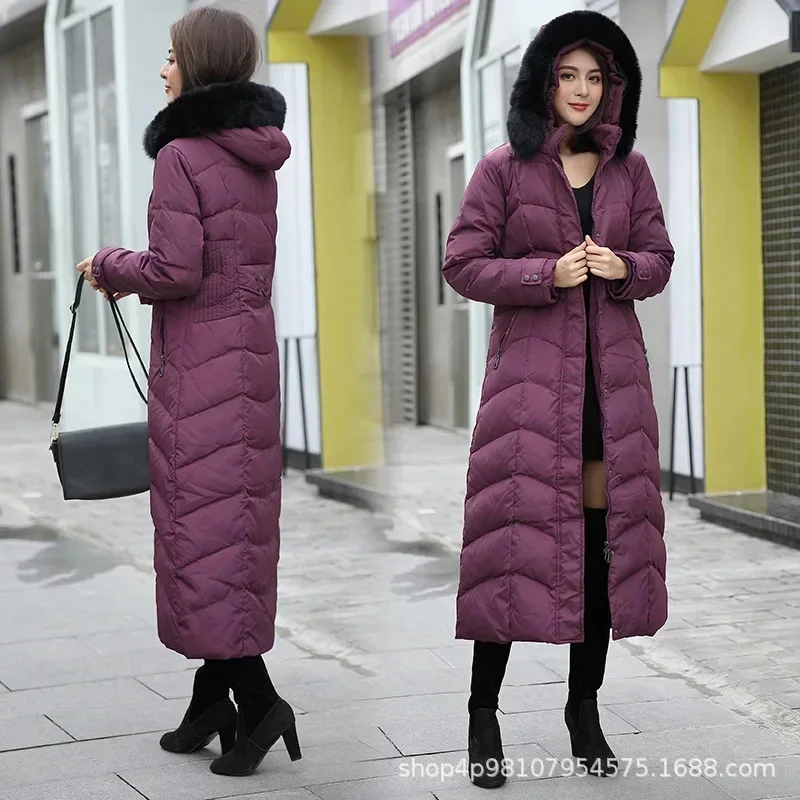 Winter Frauen neue schlanke weiße Enten Daunen jacke Fuchs Pelz Kragen Mäntel warm verdickt über Knie langen Mantel Doudoune Femme