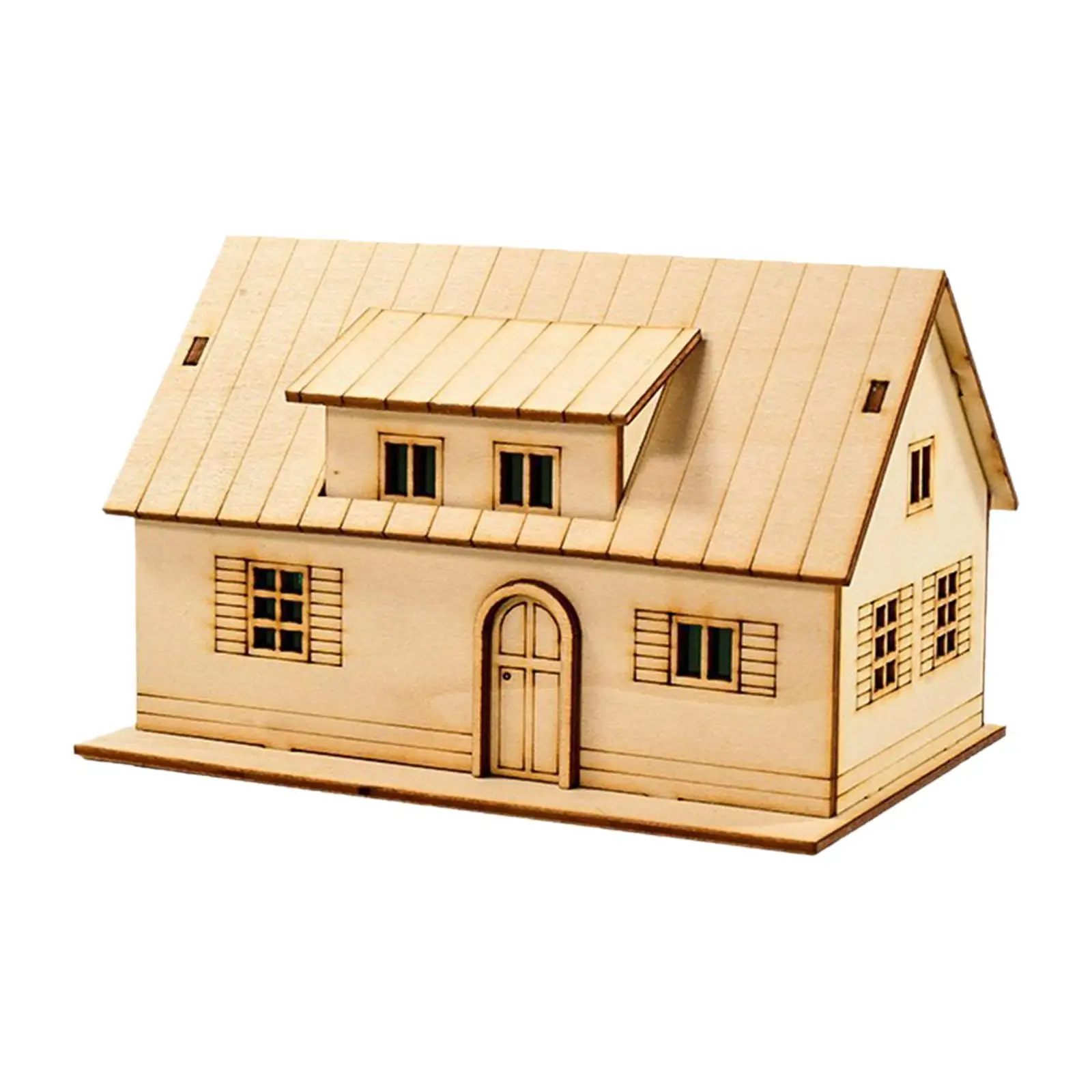 1/60 Houten Miniatuur Huis Ongeverfd Ornament 3D Accessoire Architectuur Scène Landschap Gebouw Model voor Tieners Volwassenen Gift